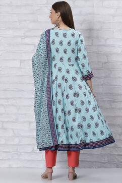 Sky Blue Kalidar Printed Suit Set image number 4